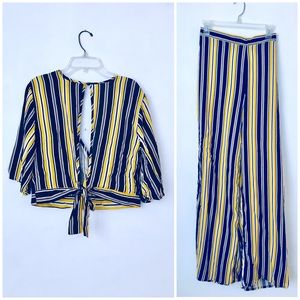 Blk/Yellow 2 Piece Striped Crop Cami Top/Pants